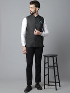 Even Apparels Men's Black Pure Wool Nehru Jacket | Grocsy