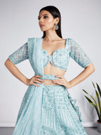 House of Panchhi Turquoise Blue Net Sequins, Zarkan And Thread Embroidery Lehenga Choli & Dupatta | Grocsy