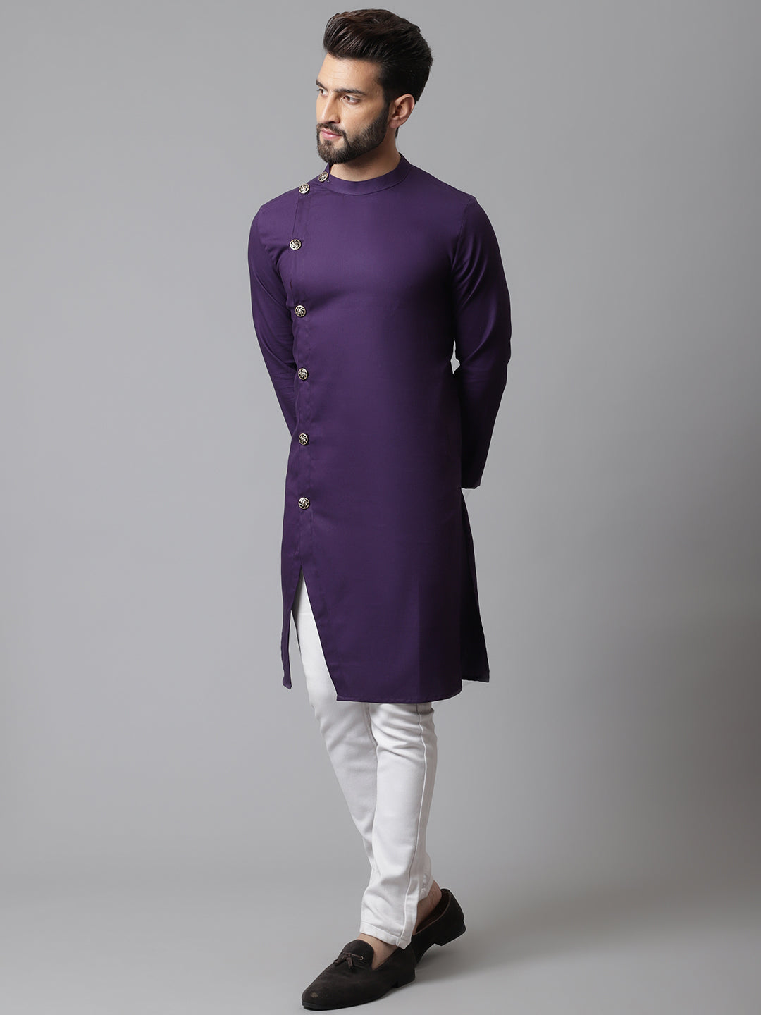 Even Apparels Purple Sherwani Kurta With Asymetrical Cut | Grocsy