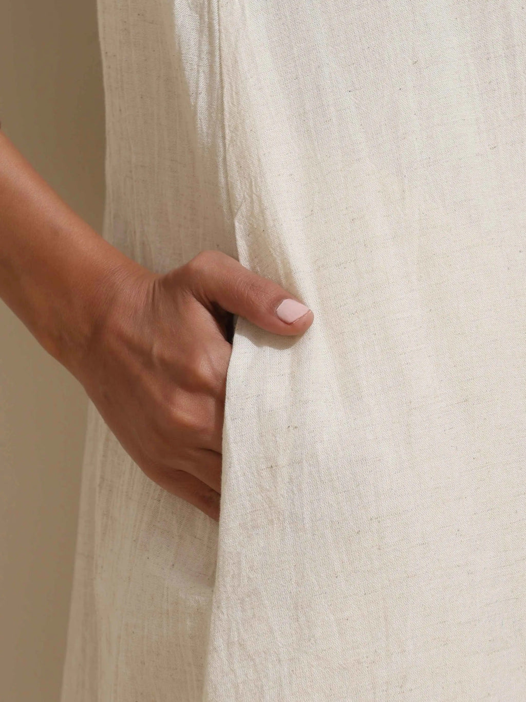 trueBrowns Off White Cotton Linen Angrakha Kurta Pant Set | Grocsy