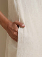 trueBrowns Off White Cotton Linen Angrakha Kurta Pant Set | Grocsy