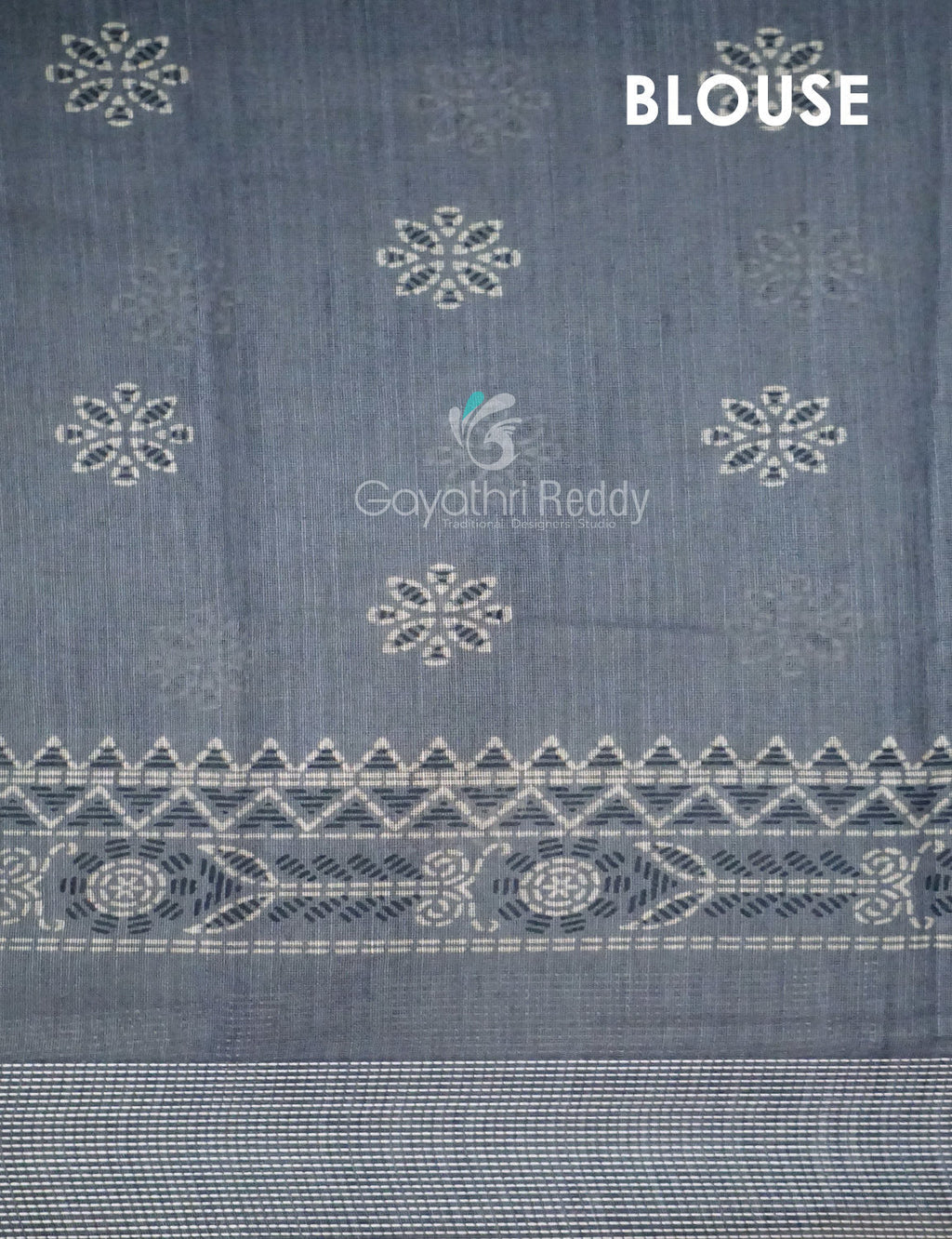 Powder Grey Coloured Block Print Semi Chanderi Saree By Gayathri Reddy Designer Studio | Grocsy