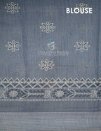 Powder Grey Coloured Block Print Semi Chanderi Saree By Gayathri Reddy Designer Studio | Grocsy