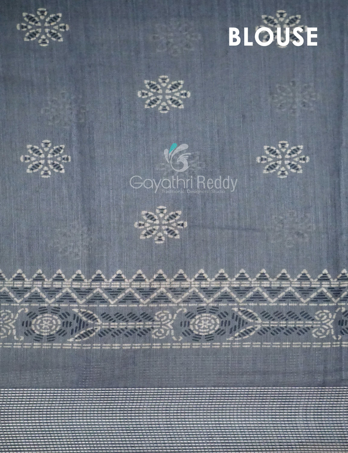 Powder Grey Coloured Block Print Semi Chanderi Saree By Gayathri Reddy Designer Studio | Grocsy