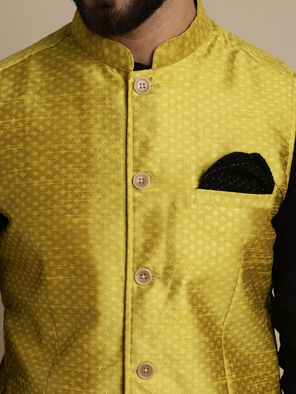 Even Apparels Men's Yellow Mandarin Collar Waistcoat | Grocsy