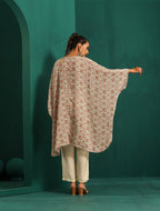 trueBrowns Off White Circle Floral Muslin Silk Printed Kaftan Pant Set | Grocsy