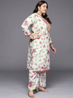 Ahalyaa Plus Size Floral Printed Zari Kurta with Palazzos & With Dupatta | Grocsy