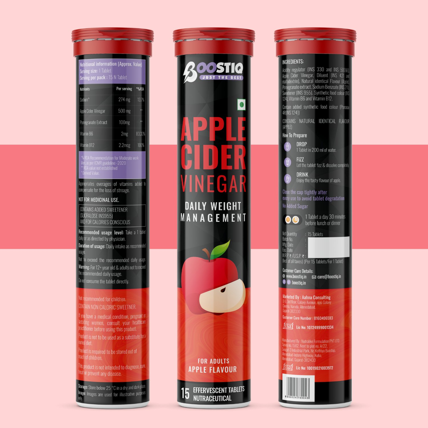 BOOSTIQ Apple Cider Vinegar Effervescent Tablets - Apple Flavour | Grocsy