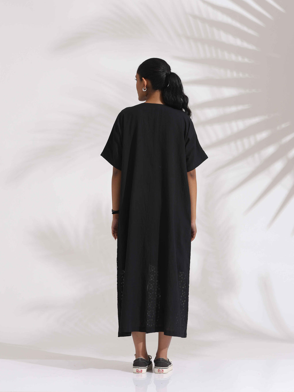 trueBrowns Black Cotton Schiffli Slit Dress | Grocsy