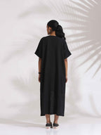 trueBrowns Black Cotton Schiffli Slit Dress | Grocsy