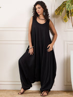 InWeave Black Round Sleeveless Jumpsuit | Grocsy