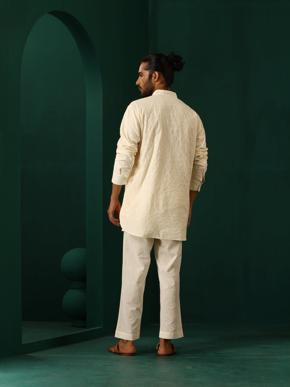 trueBrowns Men's Ivory Tonal Cotton Co-ord Set | Grocsy