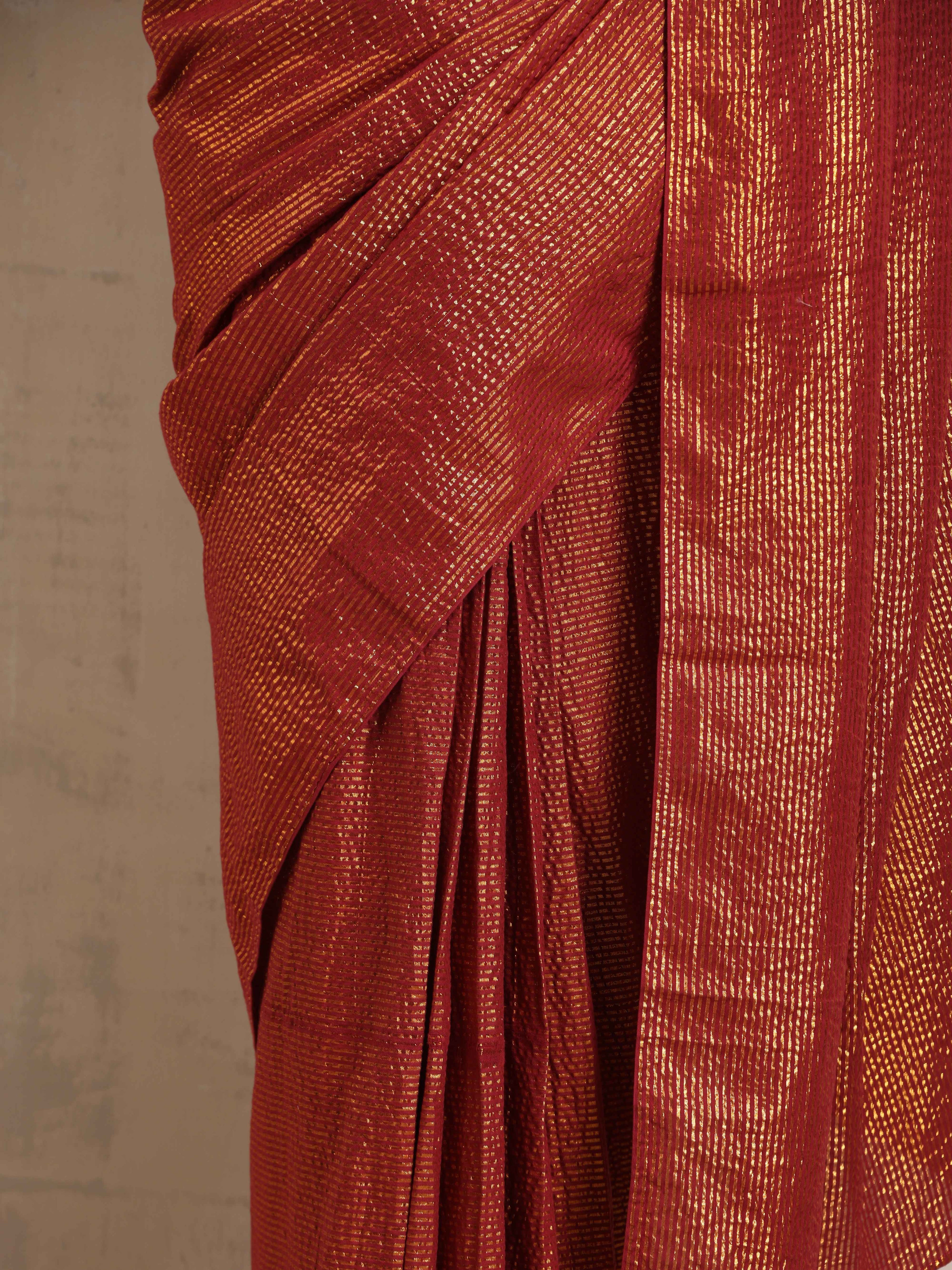 trueBrowns Maroon Gold Metallic Ready To Wear Plus Size Saree | Grocsy