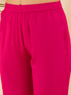 InWeave Women's Fuchsia Round Neck Square Gota Work Kurta Pant Set | Grocsy