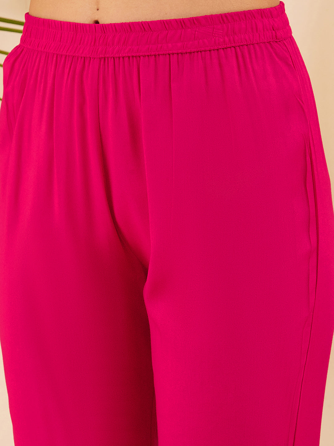 InWeave Women's Fuchsia Round Neck Square Gota Work Kurta Pant Set | Grocsy
