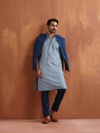 trueBrowns Men's Blue Chanderi Kurta | Grocsy