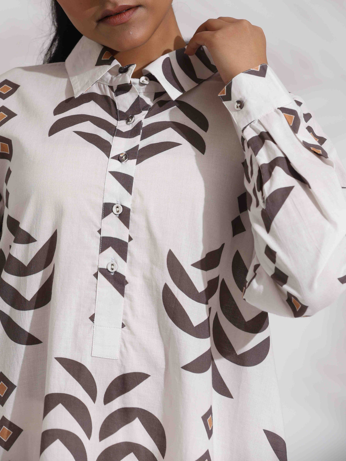 trueBrowns White Cotton Stripe Print Kurta Co-ord Set | Grocsy