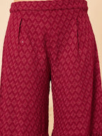 InWeave Women's Maroon Chikankari Long Anarkali Kurta Palazzo Set W Dupatta | Grocsy