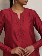 trueBrowns Red Silk Kurta Co-ord Set | Grocsy