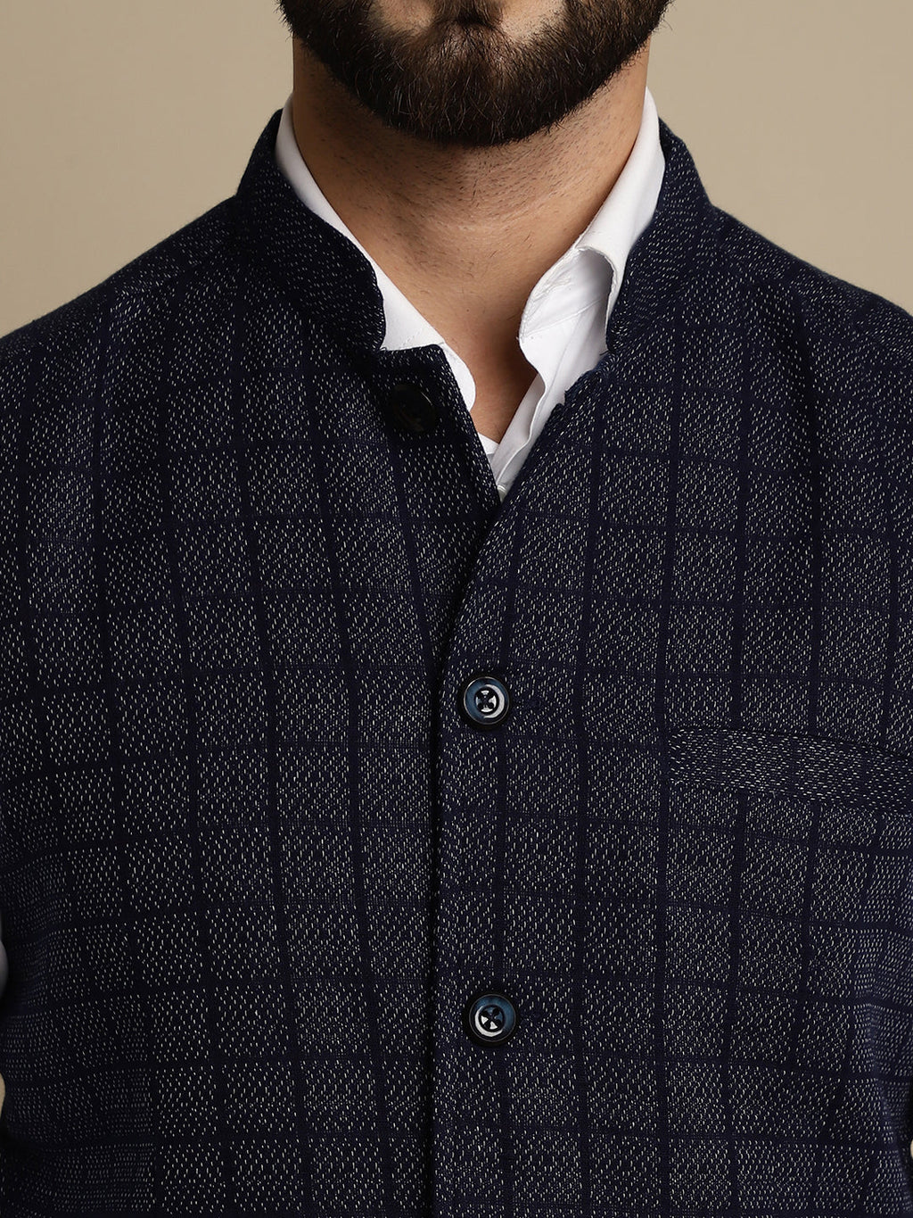 Even Apparels Men's Blue Mandarin Collar Waistcoat | Grocsy