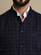 Even Apparels Men's Blue Mandarin Collar Waistcoat | Grocsy