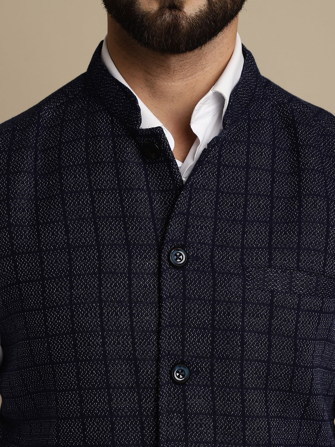 Even Apparels Men's Blue Mandarin Collar Waistcoat | Grocsy