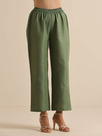 trueBrowns Olive Green Slub Relaxed Placket Co-Ord Set | Grocsy