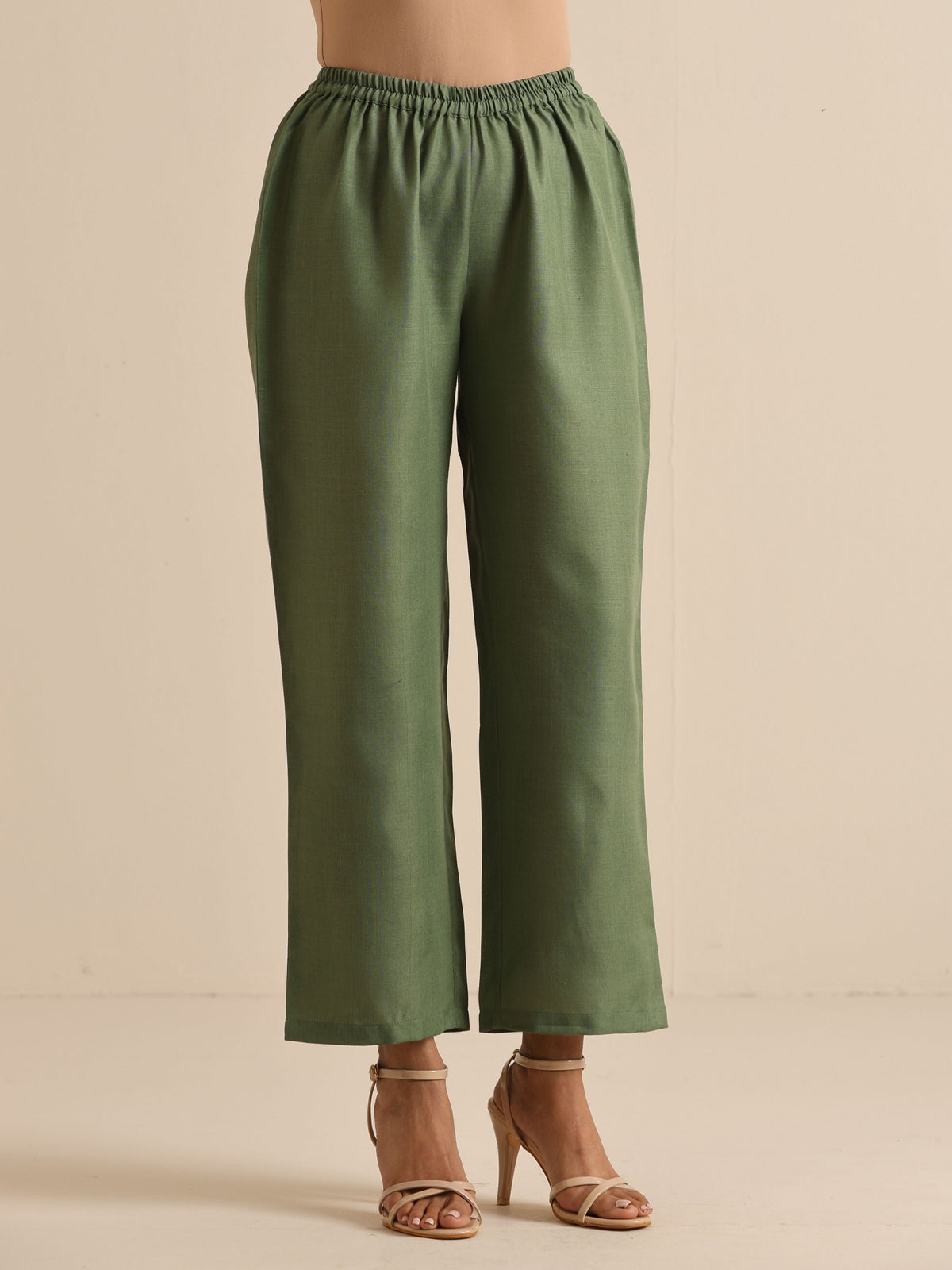 trueBrowns Olive Green Slub Relaxed Placket Co-Ord Set | Grocsy