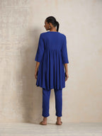 trueBrowns Blue Crinkle Flared Kurta Co-ord Set | Grocsy