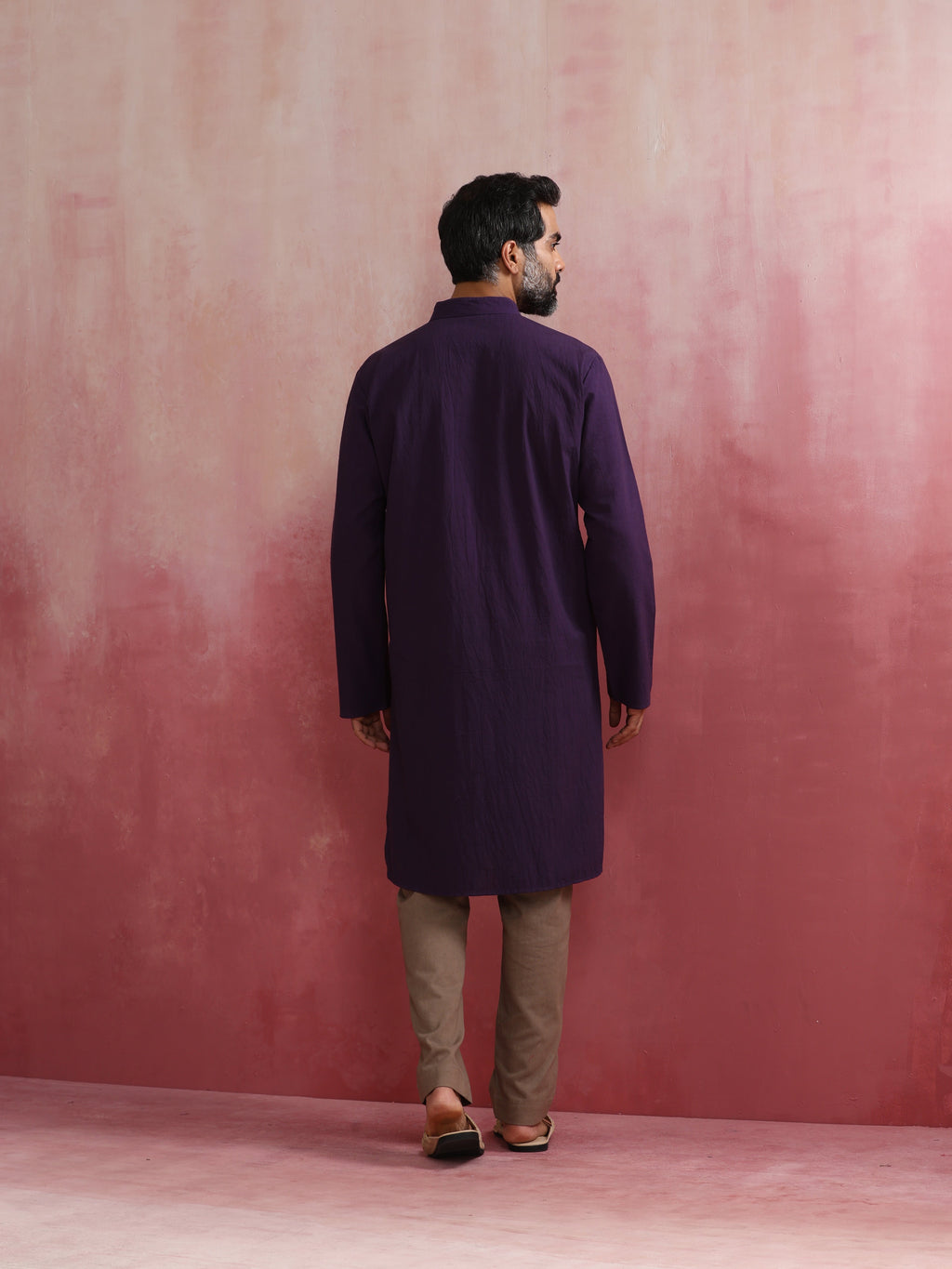 trueBrowns Men's Purple Mandarin Collar Kurta | Grocsy