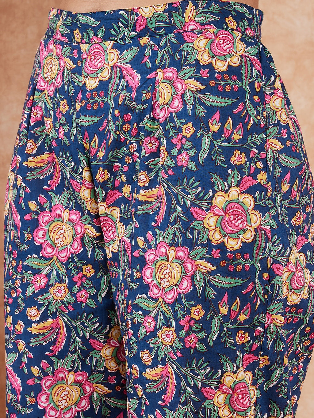 InWeave Women's Blue Green Pink Floral Print Flared Kurta Pant Set | Grocsy
