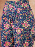 InWeave Women's Blue Green Pink Floral Print Flared Kurta Pant Set | Grocsy
