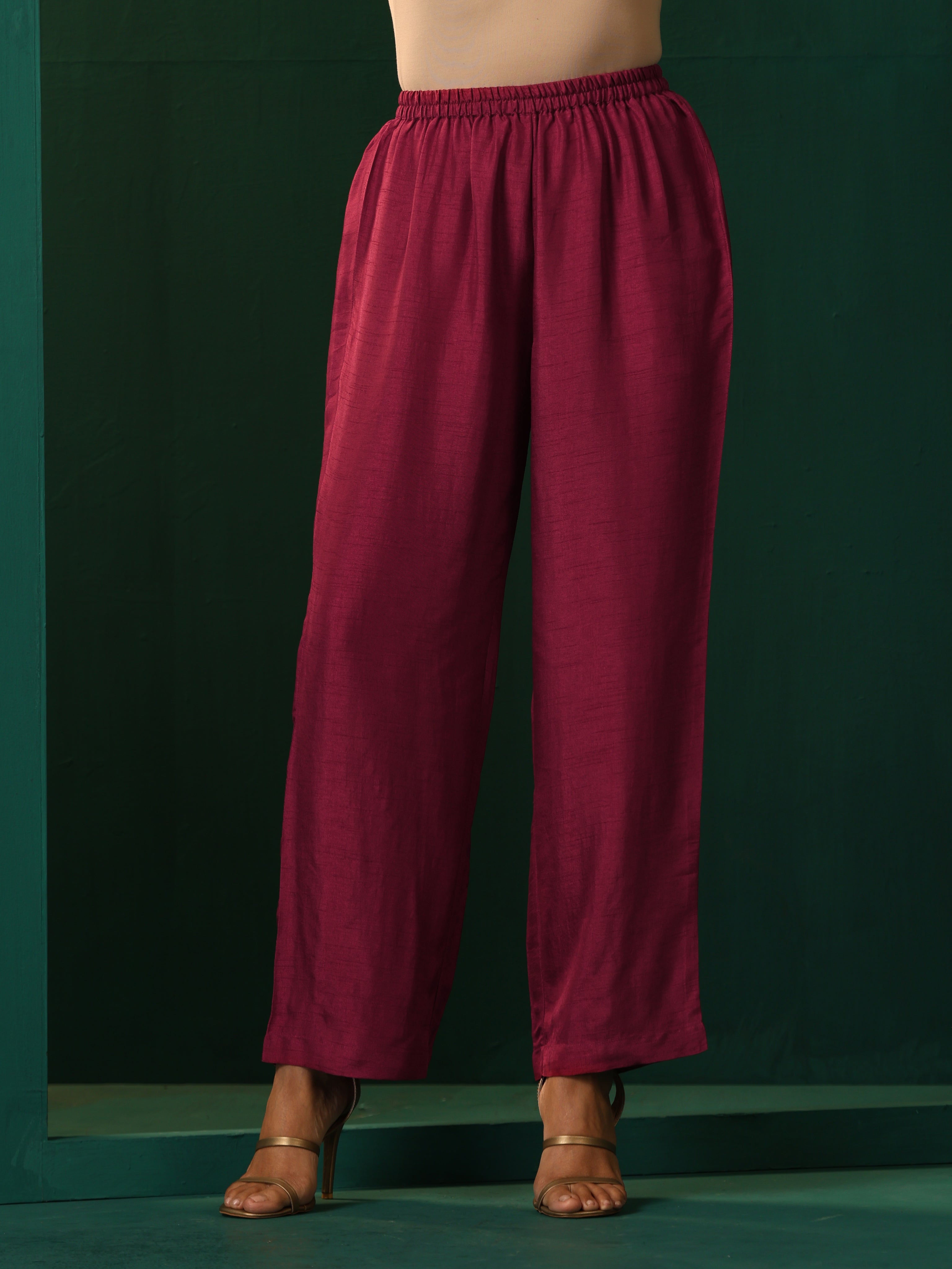 trueBrowns Maroon Silk Relaxed Co-ord Set | Grocsy