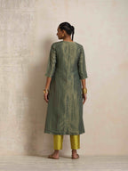 trueBrowns Green Tissue A-line Kurta Set | Grocsy