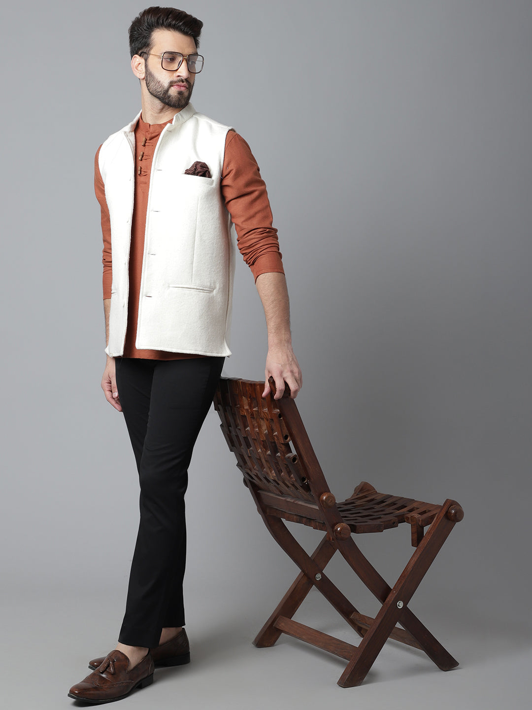 Even Apparels Men's White Pure Wool Nehru Jacket | Grocsy
