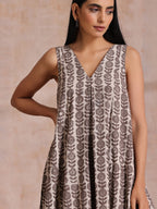trueBrowns Clay Dabu Buta Print Cotton Sleeveless Flared Kurta Pant Set | Grocsy