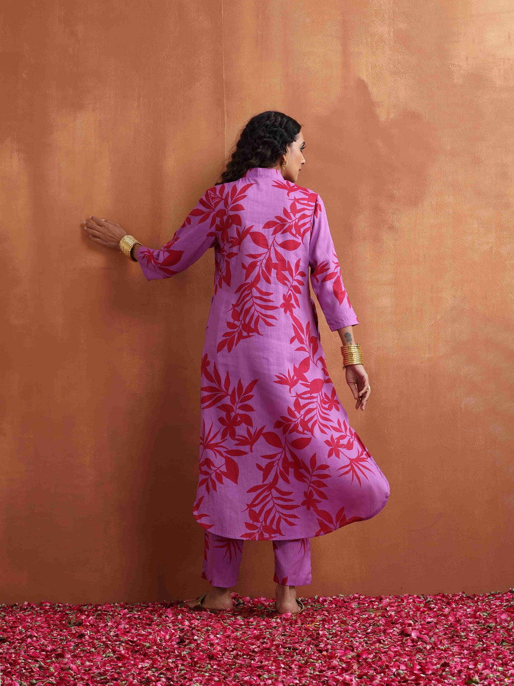 trueBrowns Purple Print Straight Kurta Set | Grocsy