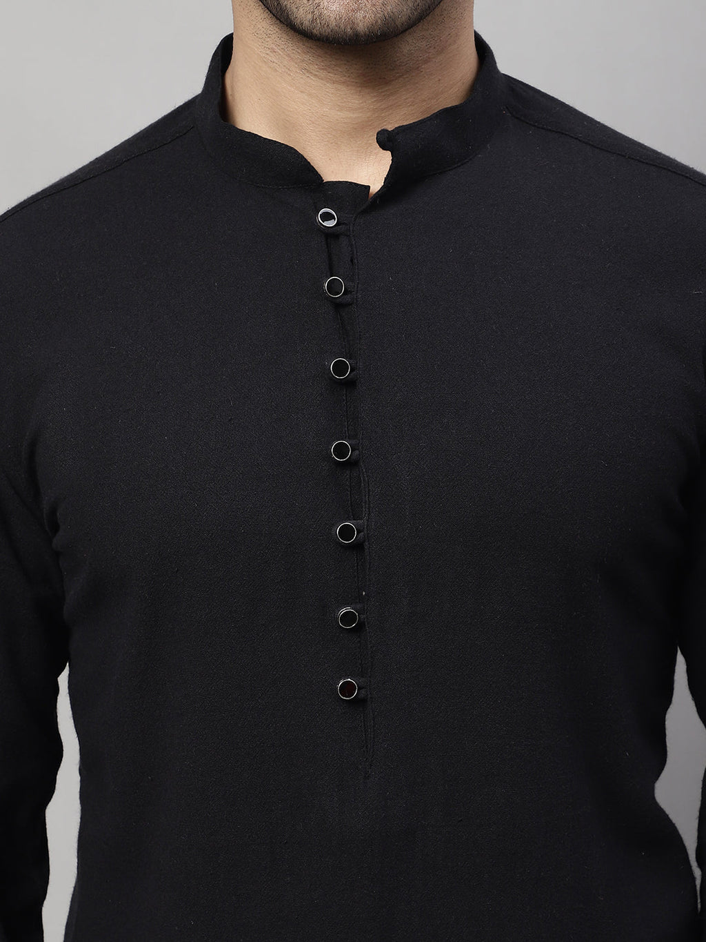 Even Apparels Black Pure Cotton Kurta With Band Collar | Grocsy