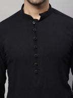 Even Apparels Black Pure Cotton Kurta With Band Collar | Grocsy