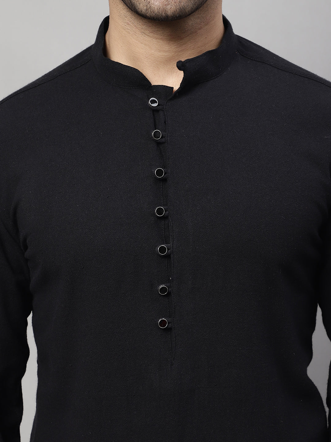 Even Apparels Black Pure Cotton Kurta With Band Collar | Grocsy
