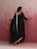 trueBrowns Black Viscose Silk Kurta Set | Grocsy