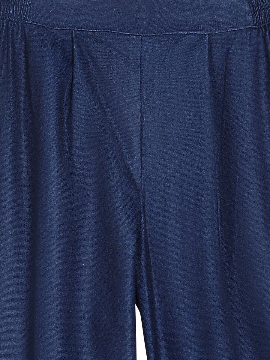 Ahalyaa Girls Navy Blue Velvet Angrakha Gotta Patti Kids Kurta with Palazzos | Grocsy