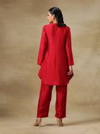 trueBrowns Maroon Textured Silk Front Placket Co-Ord Set | Grocsy