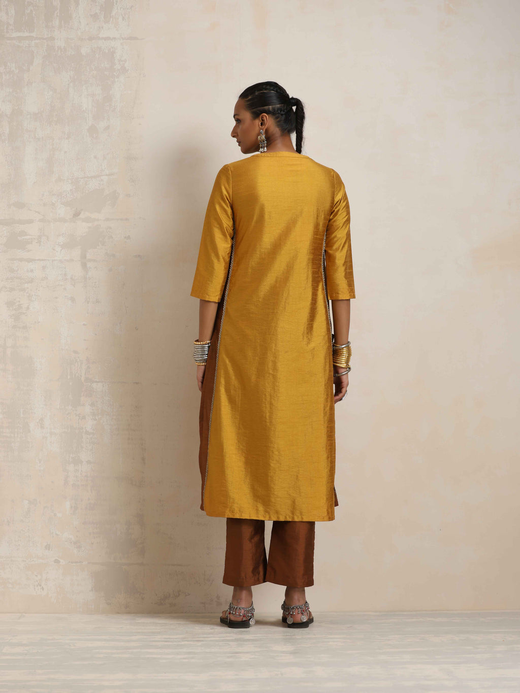 trueBrowns Gold Silk Kurta Set | Grocsy