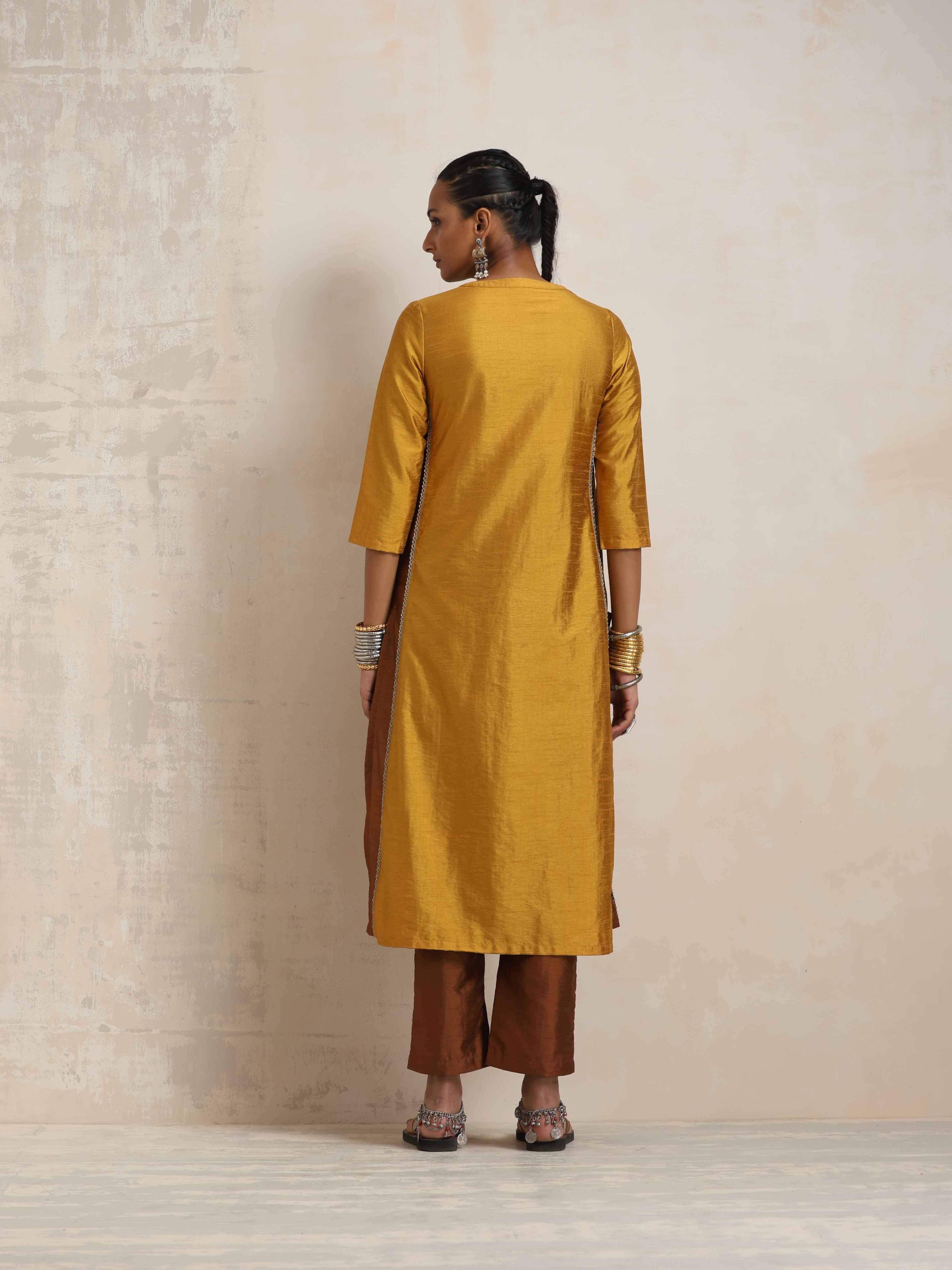 trueBrowns Gold Silk Kurta Set | Grocsy