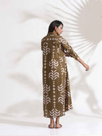 trueBrowns Olive Green Cotton Print Shirt Dress | Grocsy