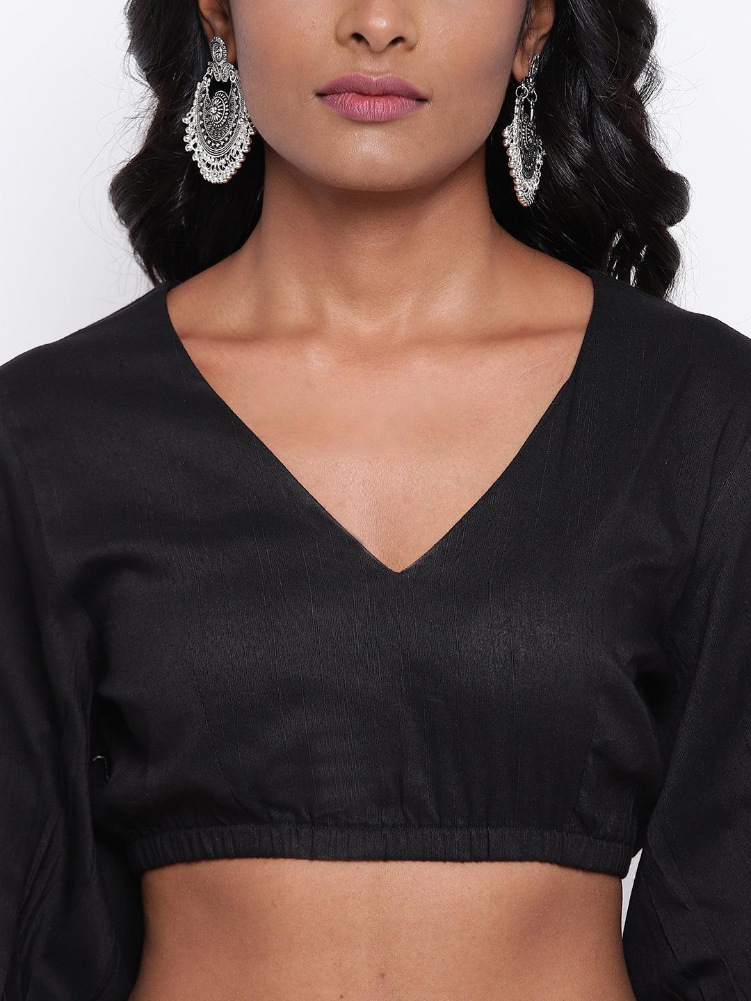 trueBrowns Black Gathered Sleeve Top | Grocsy