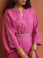 trueBrowns Pink Print Kaftan Kurta Co-ord Set | Grocsy