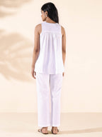 trueBrowns White Cotton Dobby Flared Co-ord Set | Grocsy