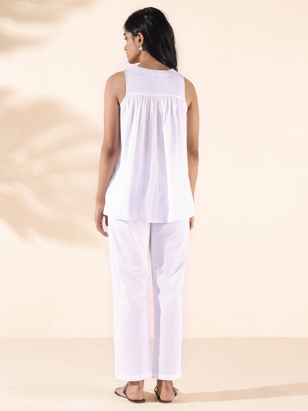 trueBrowns White Cotton Dobby Flared Co-ord Set | Grocsy